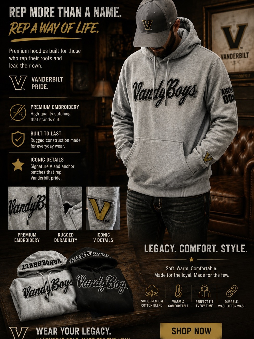Lot of 2 Authentic Luxury ProStandard Vandy Boys Vanderbilt Logo Hoodie Matching